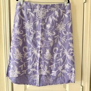 Rafael Size 12 Lavender Purple Linen A Line Skirt White Floral Swirls Hi Lo NWT